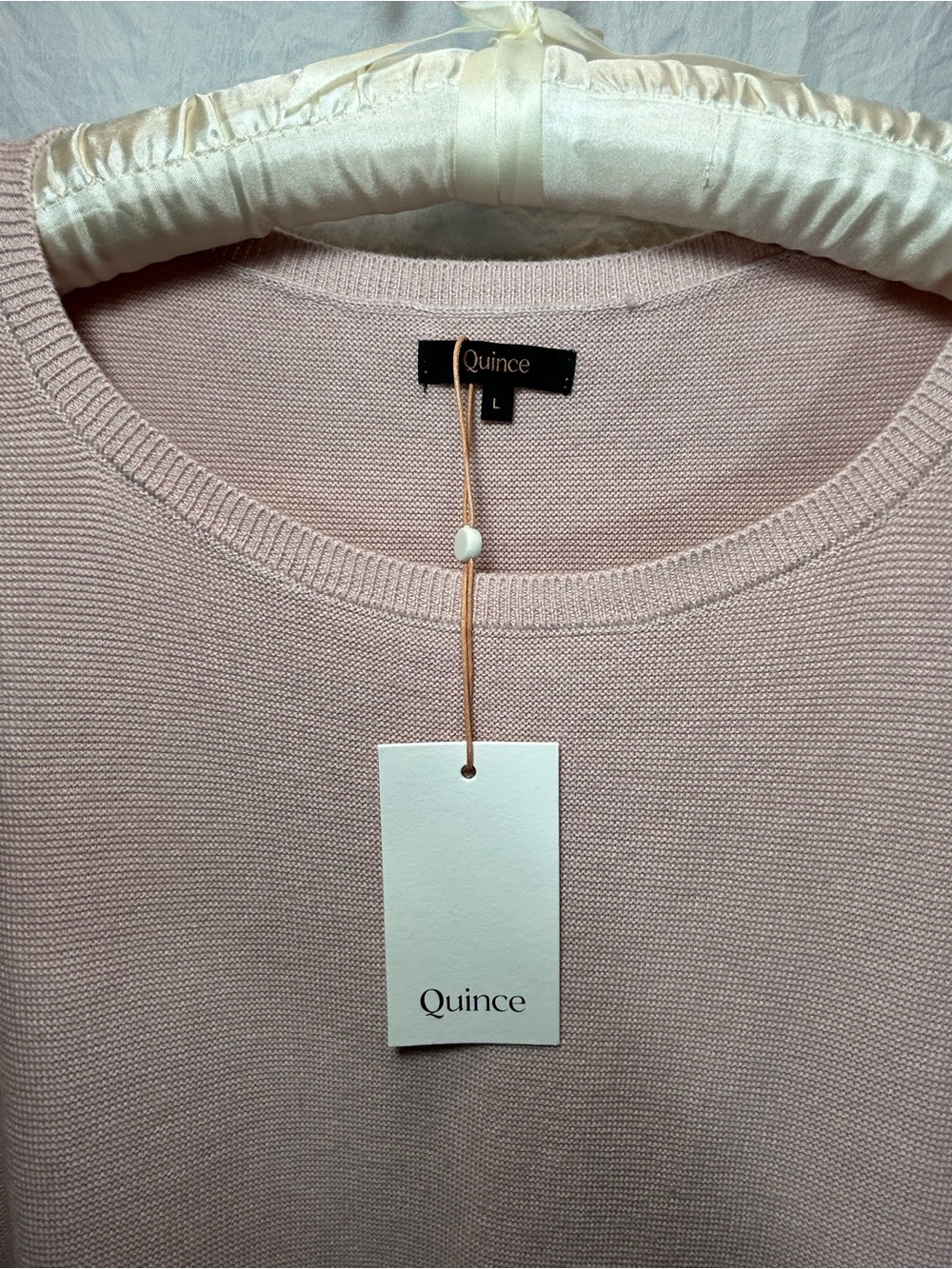 NWT Quince Lightweight Cotton/Cashmere Link Stitch Dolman Sweater Soft Pink (L) - Picture 2 of 6